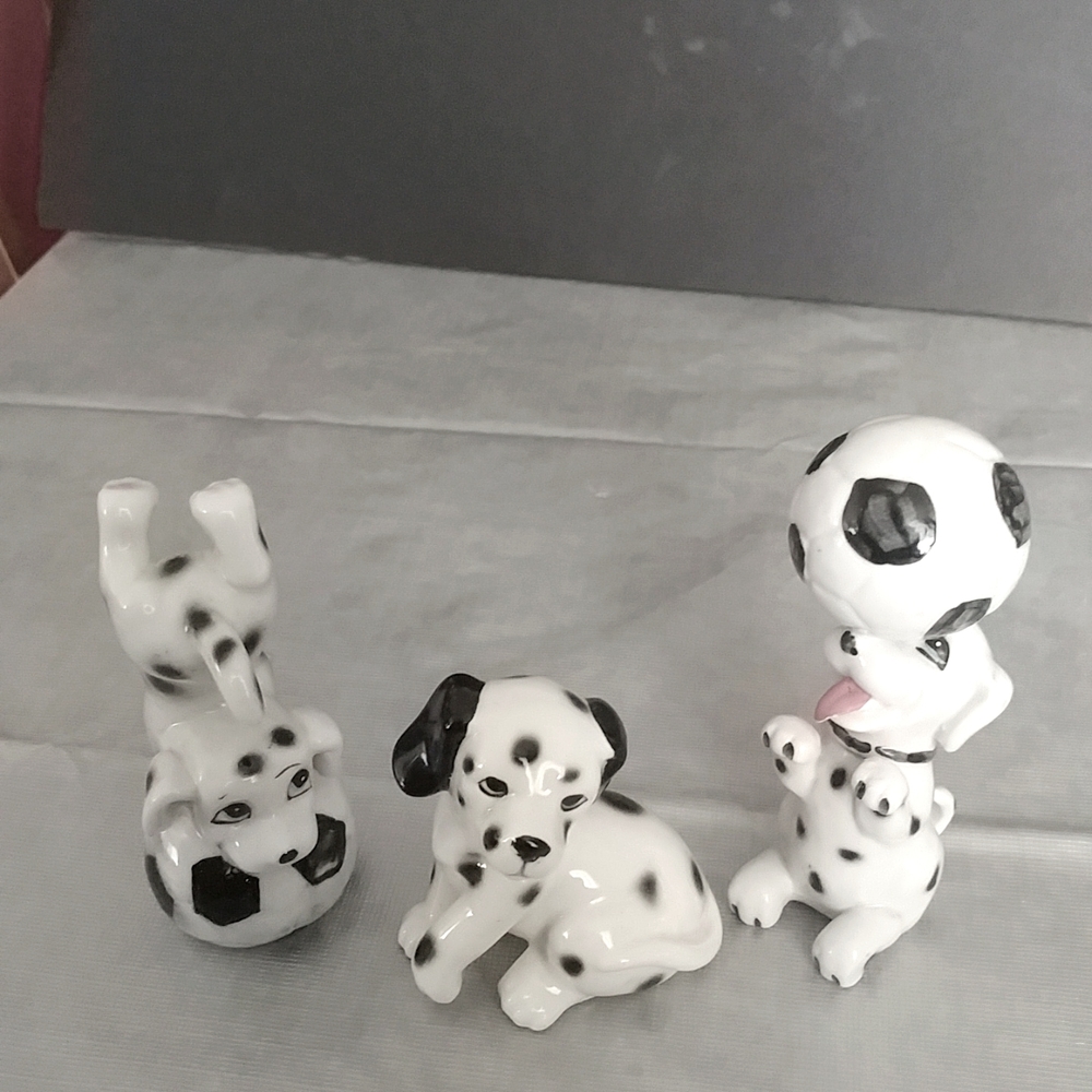 Dalmatians Playing Soccer Ceramic Figurines Bundle (3)
